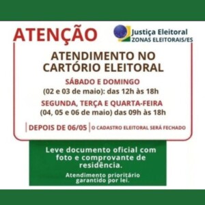 Cartórios eleitorais em todo o estado atenderão no fim de semana e terão horário ampliado na próxima segunda-feira (4)
