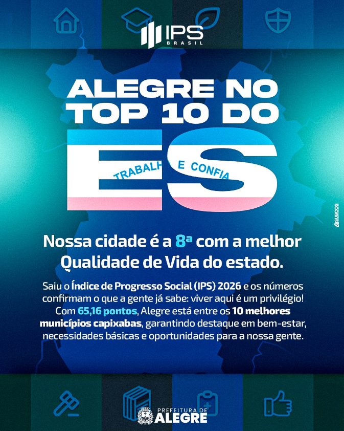Alegre conquista a 8ª posição no ranking estadual de qualidade de vida