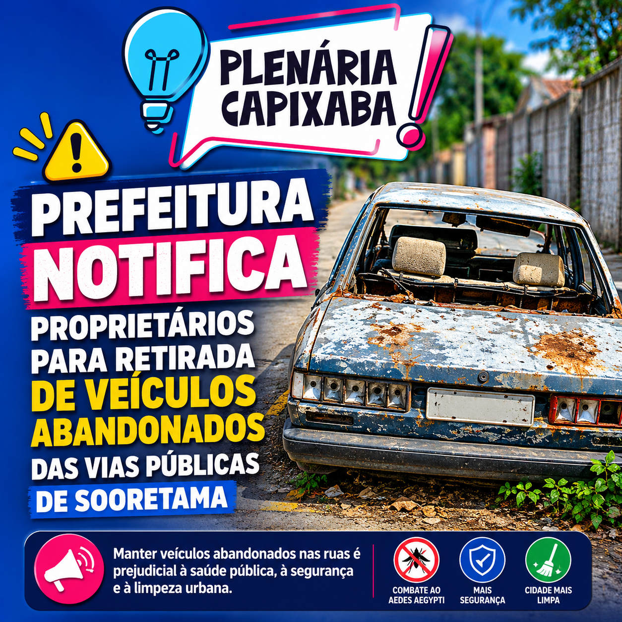 Sooretama: Prefeitura notifica proprietários para retirada de veículos abandonados das vias públicas