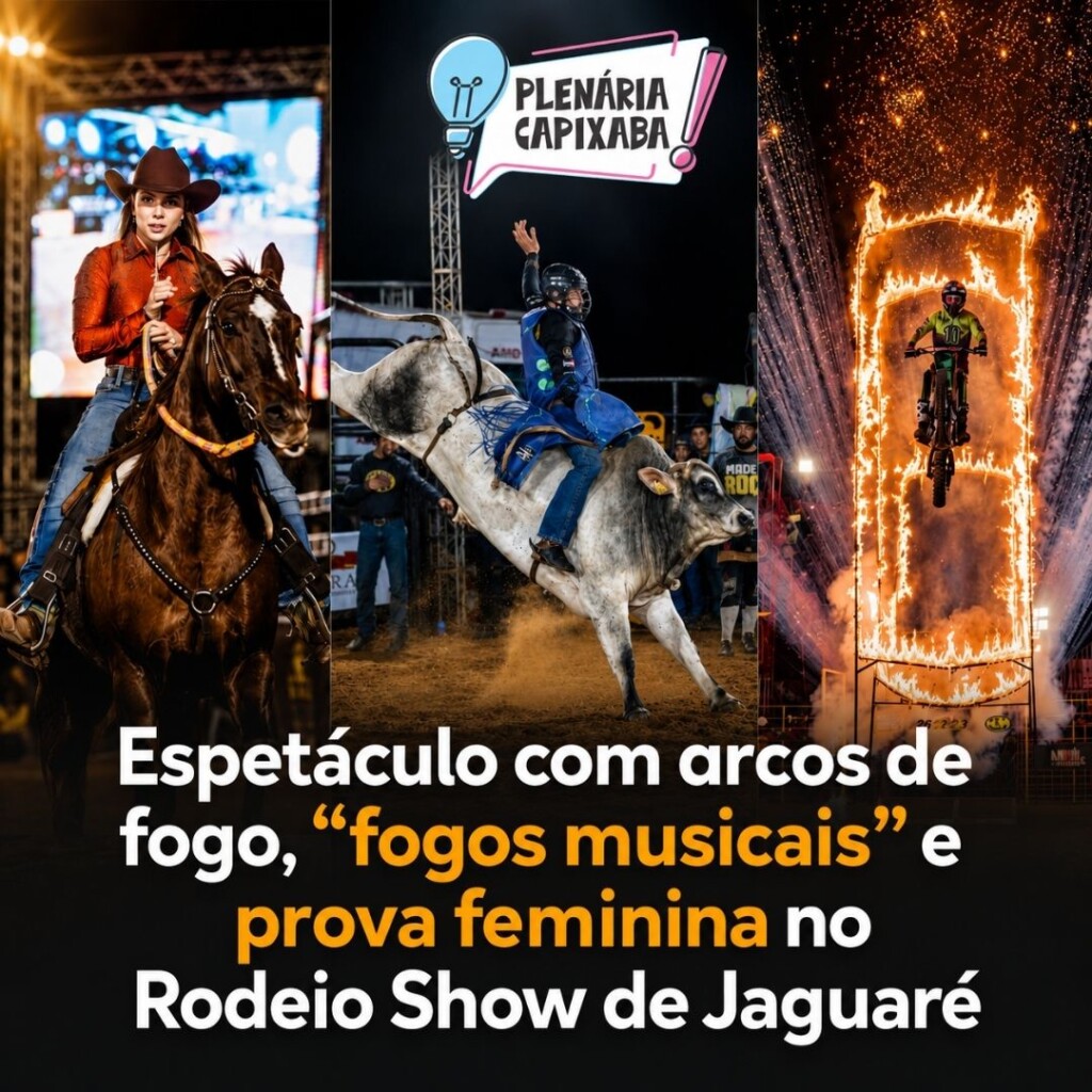 Espetáculo com arcos de fogo, “fogos musicais” e prova feminina no Rodeio Show de Jaguaré