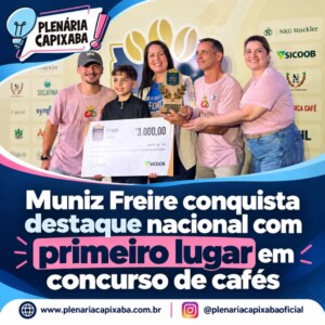 Muniz Freire conquista destaque nacional com primeiro lugar em concurso de cafés