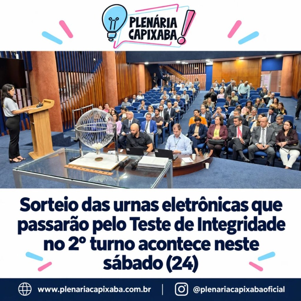 Sorteio das urnas eletrônicas que passarão pelo Teste de Integridade no 2º turno acontece neste sábado (24)